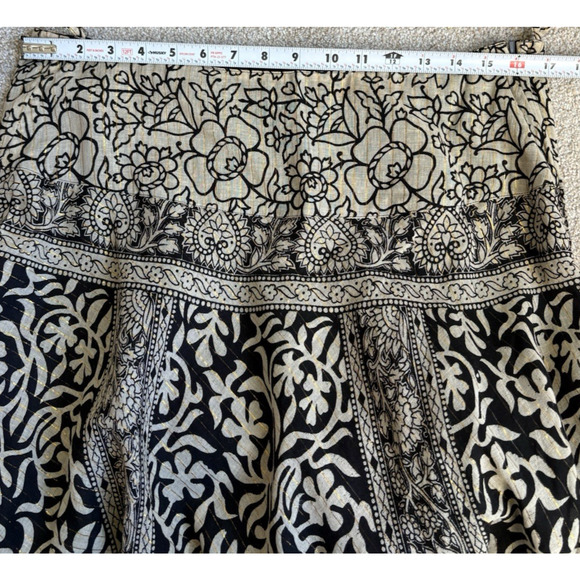 Soft Surroundings Boho Maxi Skirt Black Beige Gold Sequins Bird Medallion PM - Picture 10 of 12